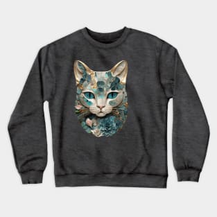 Mineral Jewel Kintsugi Cat Kitty Face Crewneck Sweatshirt